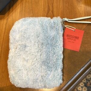 Blue fuzzy wristlet new